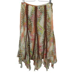 LEILEI Women 10 Asymmetrical Bead Lace Floral Animal Print Boho Skirt Y2k 2000s